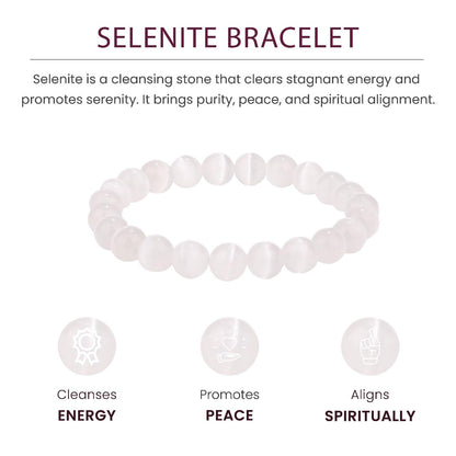 Crystal Vibe Purification Bracelet – Selenite Bracelet for Cleansing Peace – Natural 8mm Healing Gemstone Beaded Bracelet