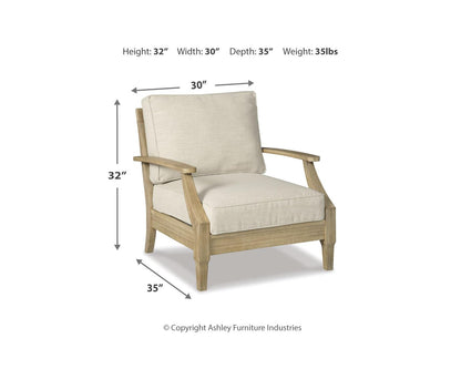 Signature Design by Ashley Clare View Outdoor Lounge Chair, All-weather Foam Cushion, Protective Finish, Eucalyptus Wood , 30" W x 35" D x 32" H, Beige