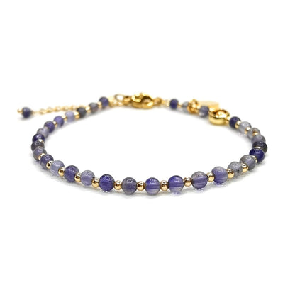 Morchic 3mm Blue Iolite Cordierite Natural Gemstone Beaded Bracelet for Women, Dainty Charm Jewelry, Adjustable 7.1-8.6", Ideal Birthday Holiday Gift
