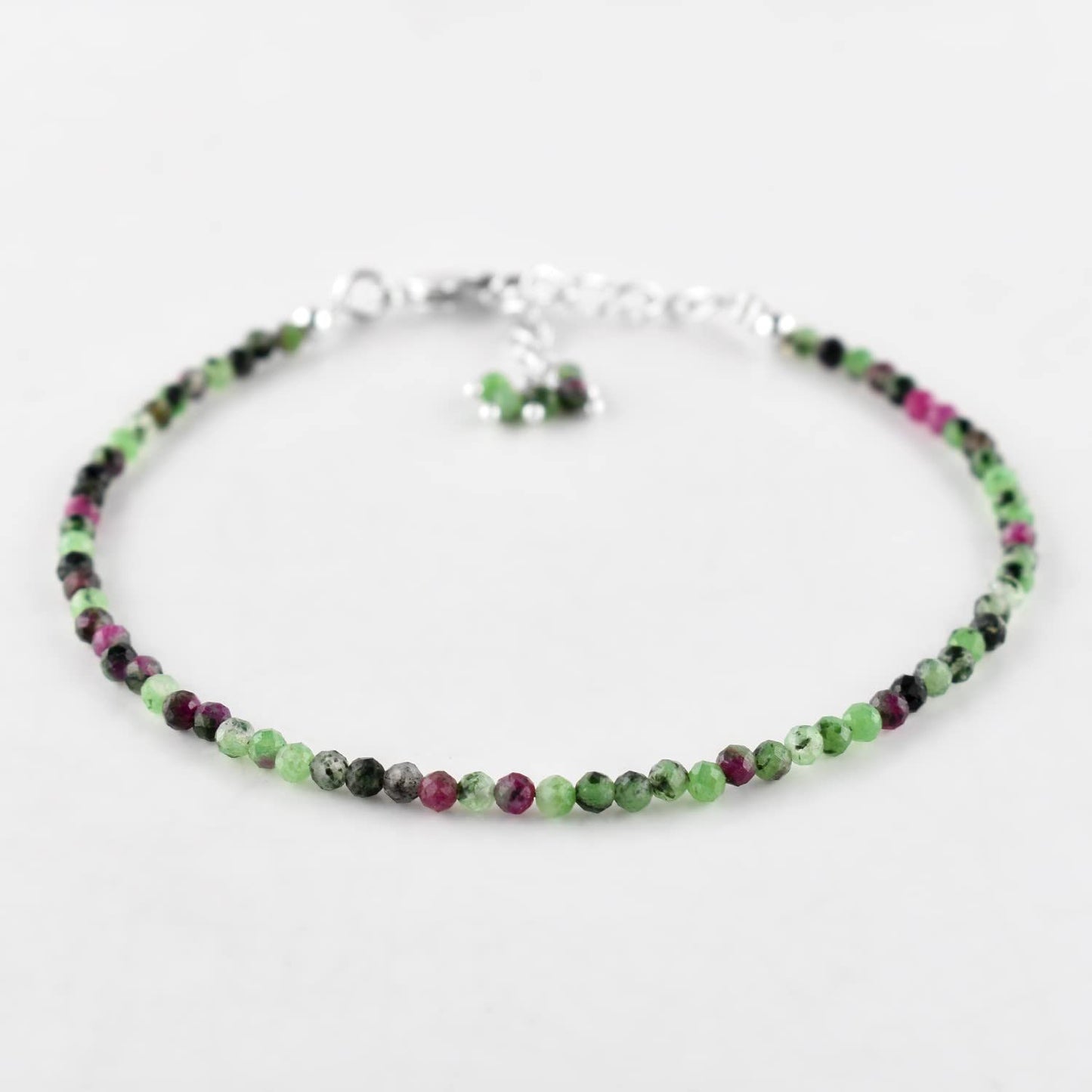 QNAVIC Ruby Zoisite Choker Bracelet for Women – Dainty Micro Round Beads, 8" Silver-Plated Chain, Healing Chakra Crystal Jewelry, Birthstone Gift for Her