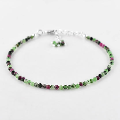 QNAVIC Ruby Zoisite Choker Bracelet for Women – Dainty Micro Round Beads, 8" Silver-Plated Chain, Healing Chakra Crystal Jewelry, Birthstone Gift for Her