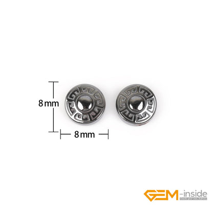 GEM-Inside 46pcs 8mm Natural Black Hematite Double Side Carved Maya Sun Sign Coin Beads for Bracelet Necklace Jewelry Making Power Energy Chakra Beads