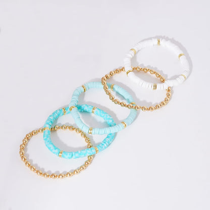 GOOJIDS Surfer Heishi Clay Bead Bracelets for Women Bohemian Stackable Gold Plated Beaded Stretch Bracelets Elastic Layering Friendship Bracelets Set Boho Jewelry