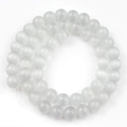 8mm White Cat-Eye Natural Stone Beads Round Loose Beads for Jewelry Making Yochus DIY Beads Bracelet Necklace