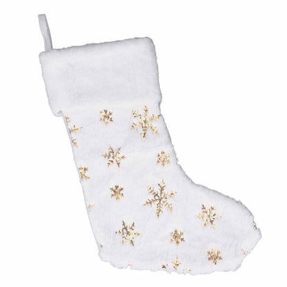 Pongnas Christmas Stocking with Gold Sequins & Snowflake Embroidery Oversized Holiday Ornament for Fireplace,Family Xmas Decor