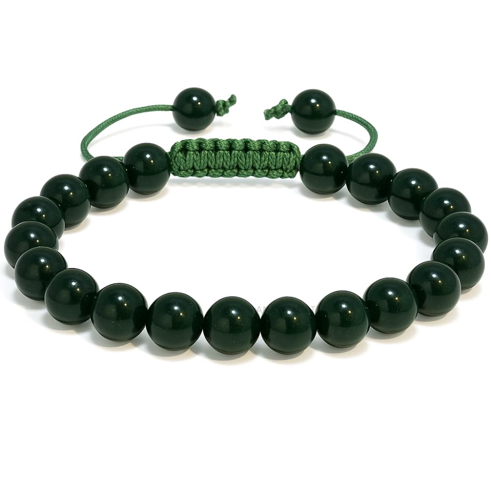 ANAYA AGATE Healing Crystal Bracelet – Chic Gemstone Bracelet for Men and Women – 8mm Round Bead Bracelets for Spiritual Healing, Protection, Positive Energy - Green Jade