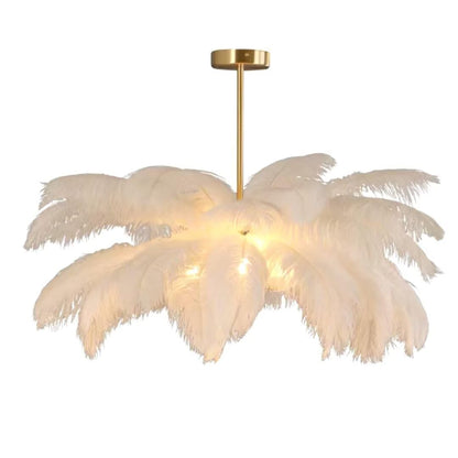 GUANSHAN White Ostrich Feather Pendent Light - Feather Ceiling Light & Chandelier for Bedroom, Living Room