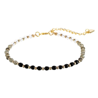 PATIKIL 4mm Crystal Bracelets for Women, Gradient Faceted Beaded Bracelet 11.8 Inches Adjustable Chalcedony Crystal Jewelry Charm Chain for Birthday Gift, Black