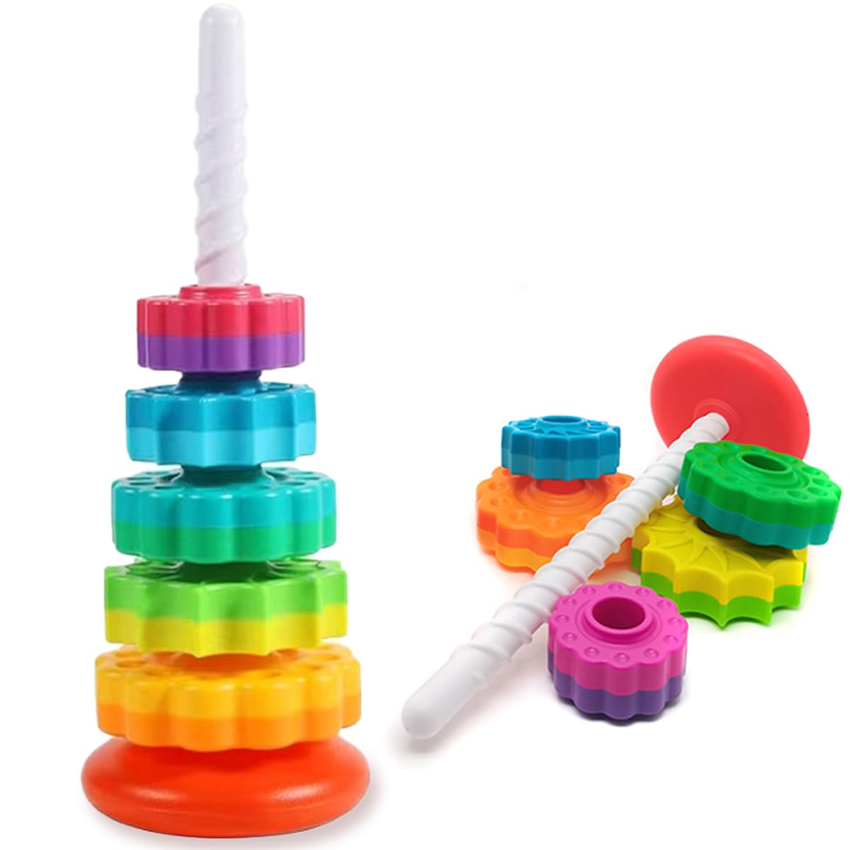 CAPT.GOOSE Rainbow Spinning Toy, Stacking Toy for Toddlers 1-3, Educational Montessori, Developmental Baby & Toddler, Autism Sensory, Gifts for One Year Old Girl Boy