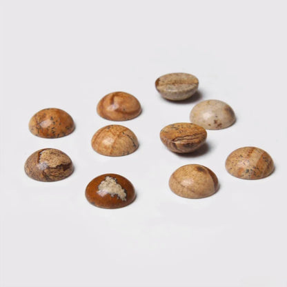 20pcs 16mm Natural Stone No Hole Brown Picture Semicircle Smooth Cabochons Beads Healing Chakra Crystal Stone Bead for Jewelry Making Rings Earrings Necklace Bracelet DIY Crafts