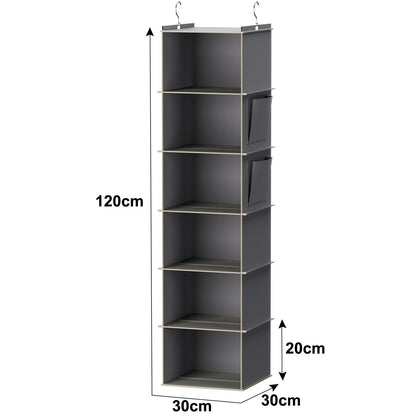 YOUDENOVA Hanging Closet Organizer and Storage, 6-Shelf Closet Hanging Storage Shelves, Grey