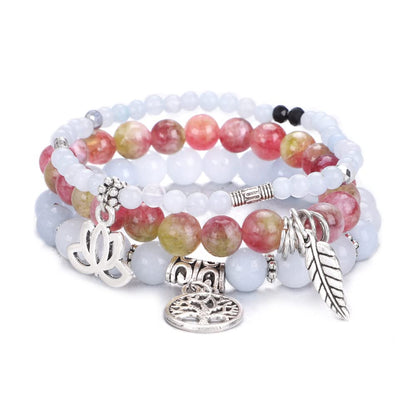 UEUC Tree of Life Yoga Healing Stone Bracelets, Multilayer Lotus Chakra Stone Reiki Bracelet Sets, Anxiety Crystal Natural Stone,for Women Stress Relief(#57)