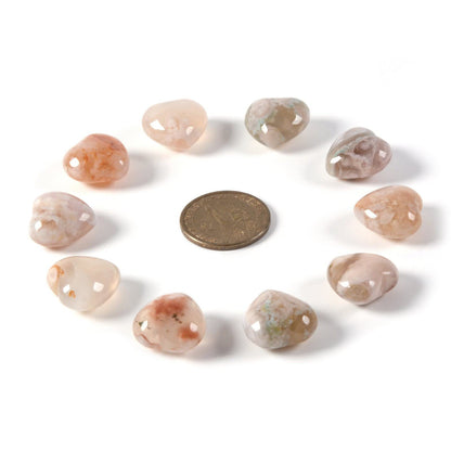 Natural Sakura Agate Gemstone Healing Crystal 0.8" Mini Puffy Heart Pocket Stone Iron Gift Box (Pack of 10)
