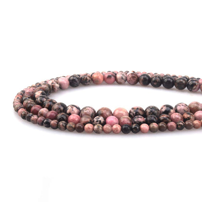 ICAI Beads 10mm Natural Pink Black Rhodonite Gemstone Round Loose Stone Beads for Jewelry Making DIY Crafts Design 1 Strand 15" APPR.34-36pcs