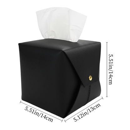 Frayot Tissue Box Cover Square, Leather Tissue Holder Organizer with Side Openings for Bathroom, Vanity, Tabletop, Office (1Pack-Black)