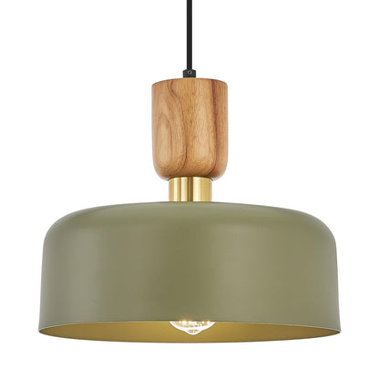 Contemporary Pendant Lighting,12 inch Pendant Lamp,Wood and Brass Accent,Adjustable Metal Hanging Light Fixture for Kitchen, Dining Room, Green