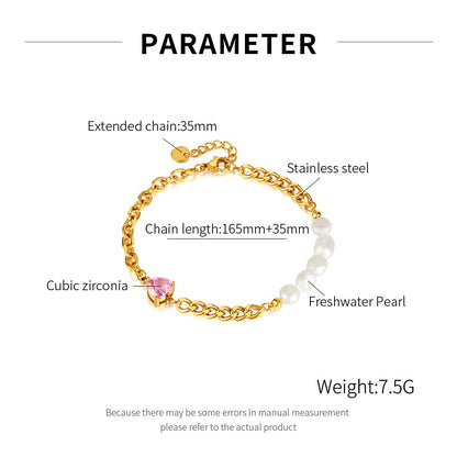 WULZST Gold Charm Love Bracelets Beaded for Women Dainty Pearl Oysters Bracelet Gold Chain Plated Bracelet Womens Jewelry Stainless Steel Pearl Bracelets for Women