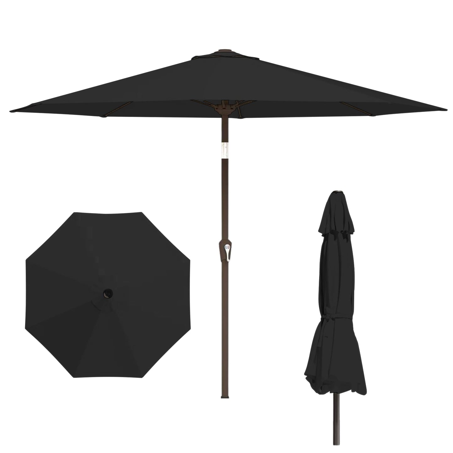 Tobeos 11FT Patio Umbrella, Outdoor Umbrella with with 8 Sturdy Fiberglass Ribs,Market Table Umbrella with Push Button Tilt and Crank,Suit for Backyard,Garden,Pool,Deck(Black)