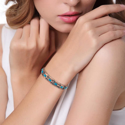 EnerCoppeX Copper Magnetic Bracelet for Women - Turquoize Detox Jewelry with 3500 Gauss Magnet (G)