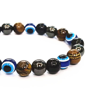 WEFRIN Evil Eye with Hematite Black Obsidian Tiger Eye Stone Triple Protection Bracelets for Men Women, Crystal Jewelry Stone Bracelets Bring Luck and Prosperity and Happiness 8mm Beads