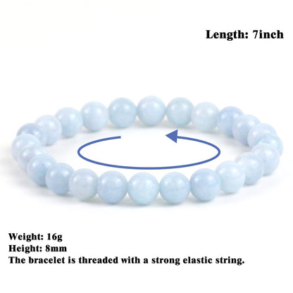 Clearain Natural Gemstones Bracelet 8mm Chakra Round Beads Energy Power Crystal Reiki Healing Elastic Stretch 7 Inch for Women Men Unisex（Aquamarine）