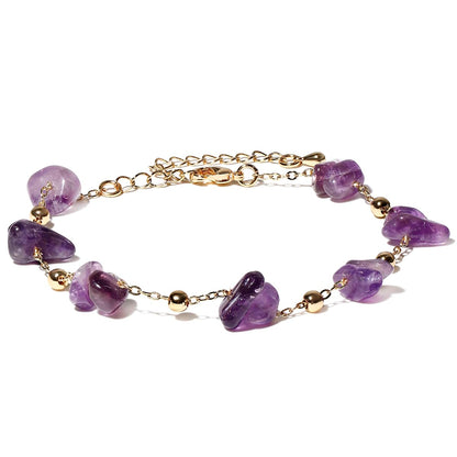 Jewever Chip Tumbled gems Bracelets for Women Copper Plated 14k Gold Chain Healing Crystals and Gemstones Bracelet Birthday Stone Gifts (Amethyst)