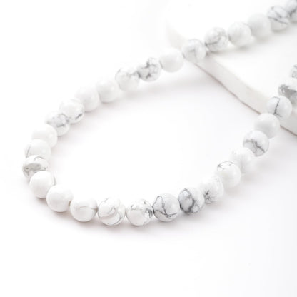 6mm 60pcs DIY Natural White Howlite Stone Beads Round Healing Crystal Gemstone Loose Beads for Jewelry Making Handmade Bracelet Necklace