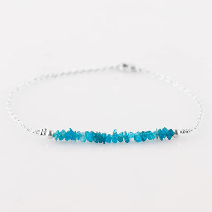 Gemimpression Handmade Neon Apatite Chips Bar Bracelet – Natural Energy Healing Crystals – Silver Plated Adjustable 8 Inch Chain – Christmas Gift