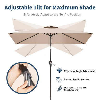Patio Kingdom 6.5' x 10' Rectangular Patio Umbrella Large Outdoor Market Umbrella w/UV Protection, Push Button Tilt and Crank Lift, Rectangle Table Umbrella for Garden, Deck, Pool, Patio, Beige