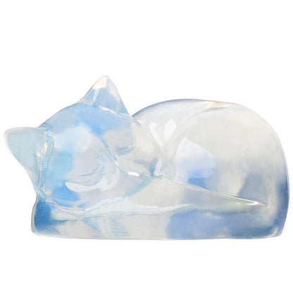 Ytbeoxk 2.1 Inch Opal Cat Crystal Statue, Healing Crystal Sleeping Cat Gemstones Decorations, Lucky Cute Kitten Figurines, White Cat Gift Home Office Desk Decor for Women and Men