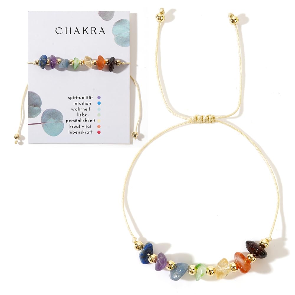 SHINUS BOHO Handmade Healing Colorful 7 Chakra Crystal Bracelets for Women,Gold Rainbow Quartz Beaded Gemstone Adjustable for Friendship Holiday Birthday Jewelry Gift.