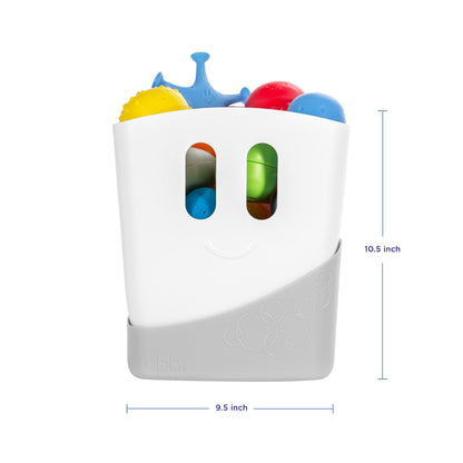 Ubbi Freestanding Bath Toy Organizer Bath Caddy with Removable Drying Rack Bin and Scoop for Toddlers and Baby, Gray