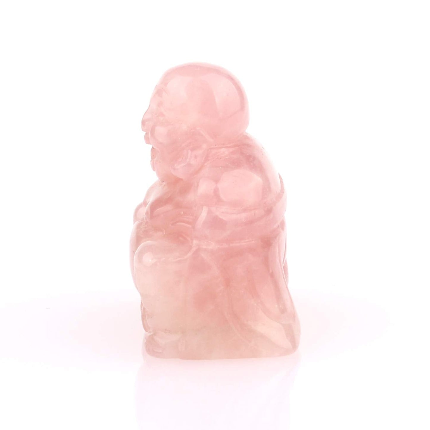 YWG Rose Quartz Healing Crystal Gemstone Carved Laughing Happy Buddha Feng Shui Figurines Wealth and Good Luck 1.5"