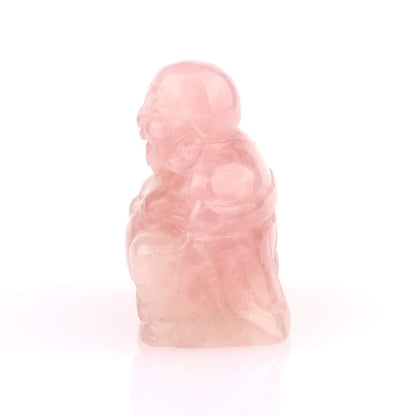 YWG Rose Quartz Healing Crystal Gemstone Carved Laughing Happy Buddha Feng Shui Figurines Wealth and Good Luck 1.5"