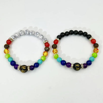 Todenb 7 Chakra Bracelets,Aromatherapy Essential Oil Diffuser Yoga Menditation Beads Bracelet,Black Lava Stone Rock Bead Braided Rope Bracelets for Men Women Jewelry (W)