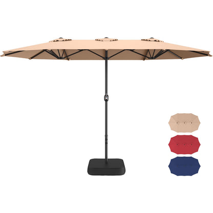 ONBRILL 15ft Patio Umbrella with Base Included, Extra Large Shade Area, Double Sided Rectangle with Crank Handle for Poolside, Garden, Yard, Beige