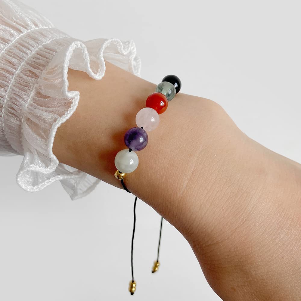 Pingyongchang Healing Crystal Wish Bracelets Gifts Semi-Precious Beaded 8mm Stress Relief Anxiety Yoga Mantra Natural Stone Energy Protection Stretch Bracelet for Women Men-Fertility