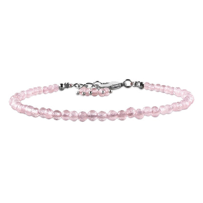 QNAVIC Pink Rose Quartz Micro Round Beads Dainty Bracelet for Women, Birthstone Bracelet jewelry Chakra Healing Crystals, Silver Plated Chain 8 inch Birthday Gift for Her