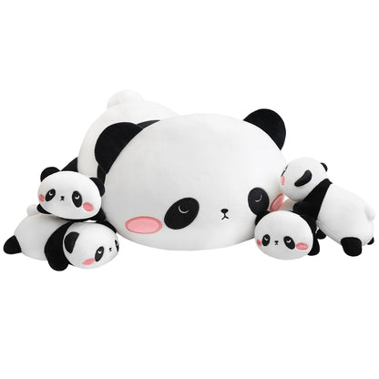 TOYSYM Panda Stuffed Animal Cute Panda Plush Pillow with 4 Baby Plushies in Her Tummy, Soft Cotton Stuffed Animals Toy Gifts for Kids