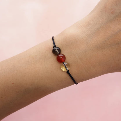 BOHO GARDEN Healing Crystal Bracelet for Good Luck - Spiritual Beaded Bracelet - 3 Real Natural Gem Stones, Adjustable 3-9.7” Rope - Gemstone Jewelry for Men, Women, Teens (13+) - 8mm Bead