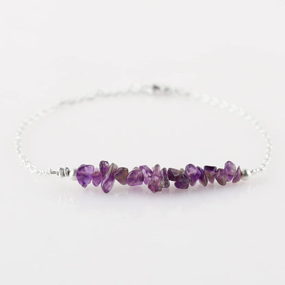 Gemimpression Handmade Amethyst Chips Bar Bracelet – Natural Energy Healing Crystals – Silver Plated Adjustable 8 Inch Chain – Christmas Gift