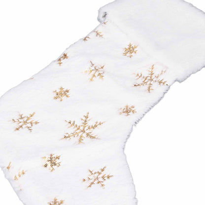Pongnas Christmas Stocking with Gold Sequins & Snowflake Embroidery Oversized Holiday Ornament for Fireplace,Family Xmas Decor