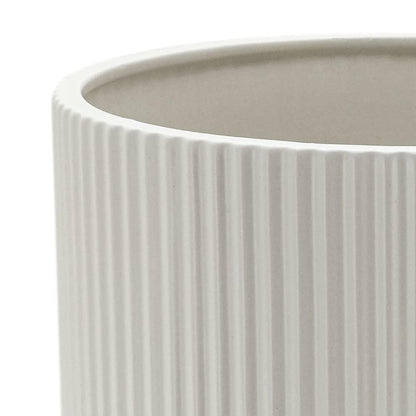 Amazon Basics Fluted Ceramic Round Planter with Drainage Hole, Indoor Outdoor Flower Pot, 10-inch, White