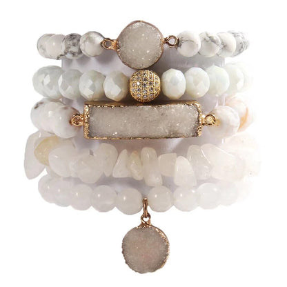 Yomisa 5PCS Natural Boho Beaded Bracelets for Women Men,Healing Turquoise Jasper Agate Crystal Gemstone Stone Diamond Chakra Multilayer Wrap Bohemian Handmade Jewelry Beads Stretch Bracelet Set