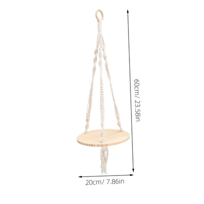 SOLUSTRE Boho Macrame Hanging Shelf Tassels Natural Wood Floating Plant Pot Holder for Indoor Wall Decor 24 Diameter Cotton Rope Design for Flower Pots and Home Decoration