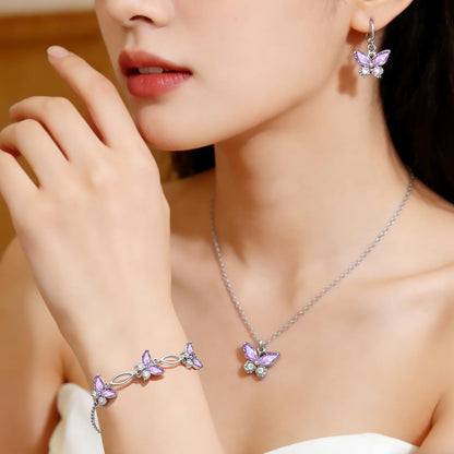 SUNCHIO Purple Bracelet 925 Sterling Silver Butterflies Link Bracelet Birthstone Jewelry Gifts for Women (Amethyst)