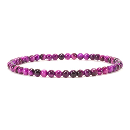 Cherry Tree Collection - Small, Medium, Large Sizes - Gemstone Beaded Bracelets For Women and Men - 4mm Round Beads (Purple Tiger's Eye, Medium)