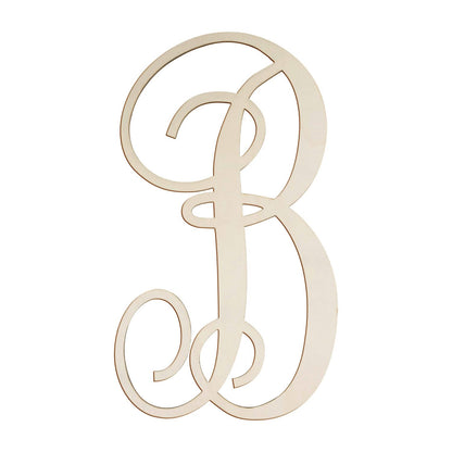 Cursive Wooden Letters for Wall Decor 14 Inch Large Wooden Letters Unfinished Monogram Wood Letter Crafts Alphabet Sign Cutouts for DIY Painting Door Hanger (B)
