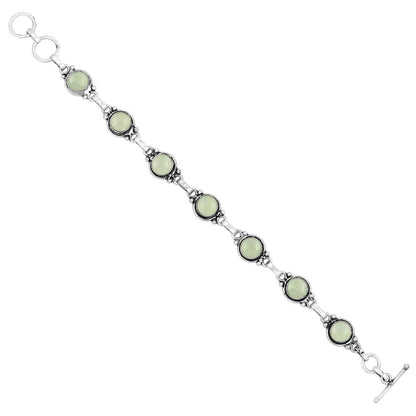 Natural Prehnite 925 Silver Plated Handmade Link Bracelet for Women - Round Gemstones Vintage Style Adjustable Bracelet Women Jewelry Gifts for Wedding Christmas Valentine's Day