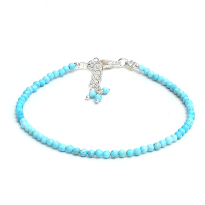 Gempires Turquoise Bracelet for Women | Dainty Handmade Gemstone Beads 2.5 mm | Minimalist Stacking Bracelet | Adjustable Lightweight Everyday Jewelry | Boho Blue Stone Gift for Her